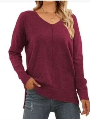 MOSHU V Neck Sweaters for Women Fall Lightweight Knit Pullover Sweater. Size: L